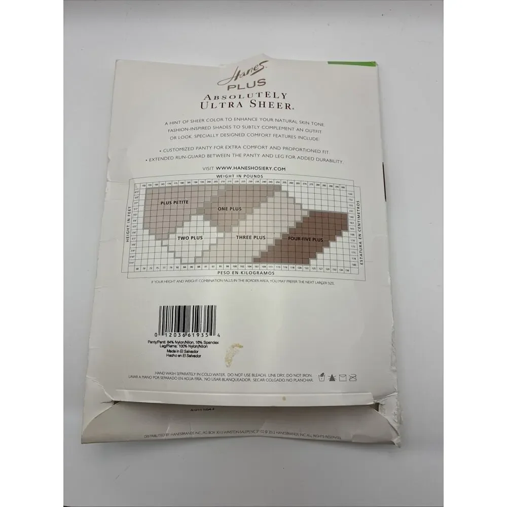 Hanes Plus Absolutely Ultra Sheer 00P30 ONE PLUS Barely Black Control Top Panty